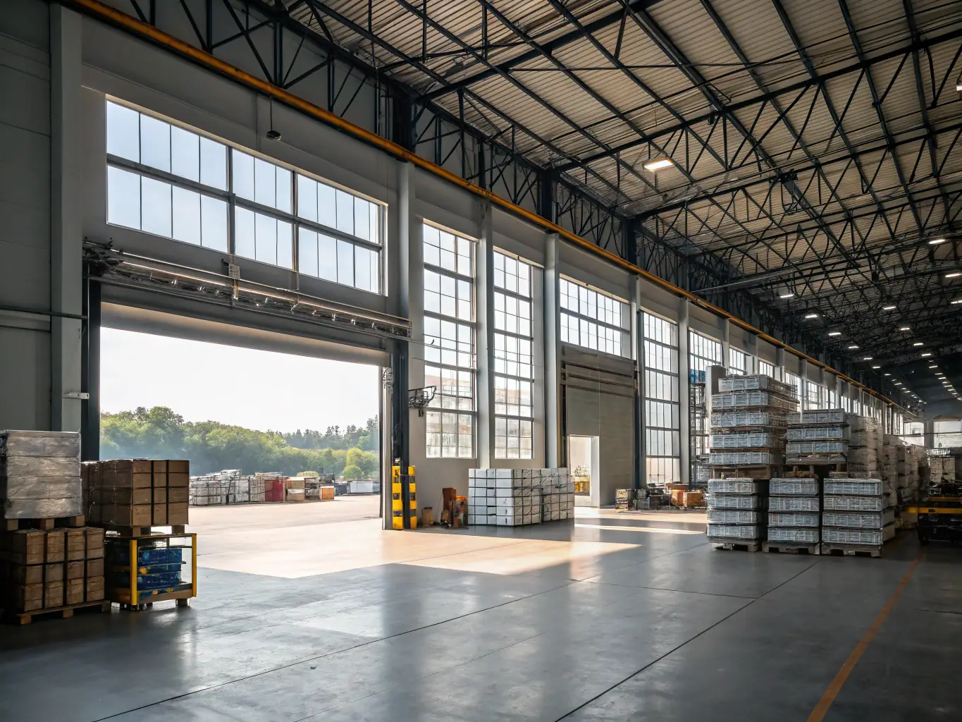 A well-organized warehouse with shelves stocked with various types of building materials and plastics, highlighting RePolyBuild International's efficient storage and distribution capabilities.