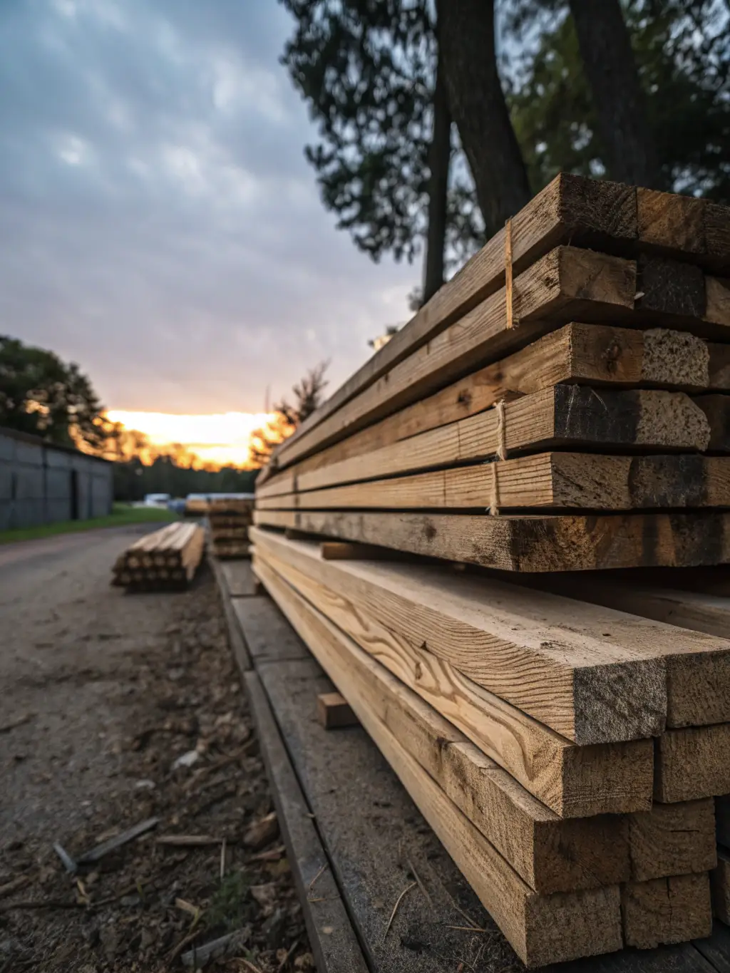A high-angle, close-up shot of a stack of recycled plastic lumber, showcasing its wood-like texture and durability, suitable for outdoor decking and fencing applications by RePolyBuild International.